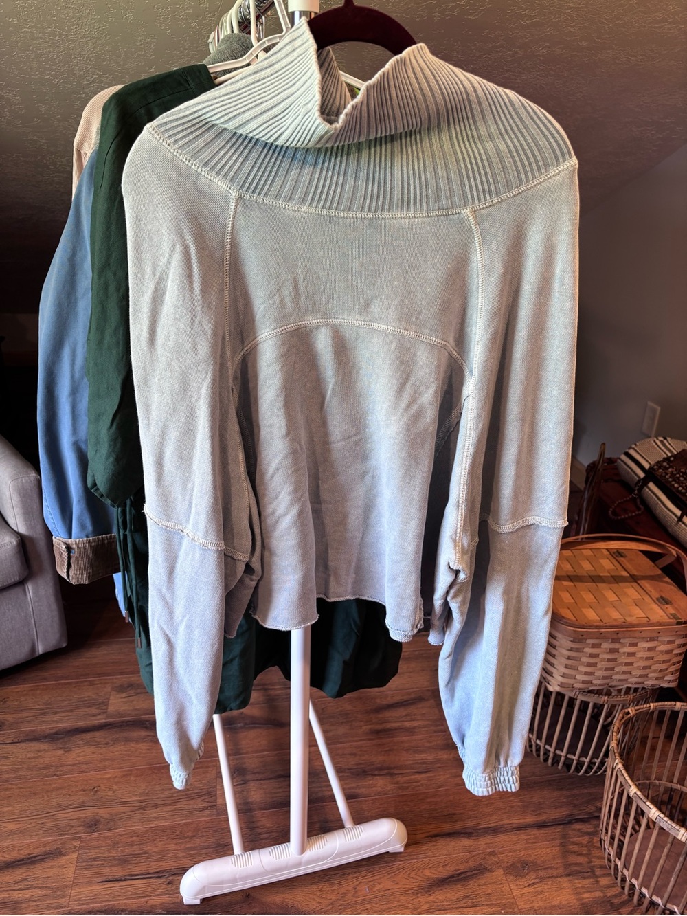 aerie light sage ribbed cowl neck pullover